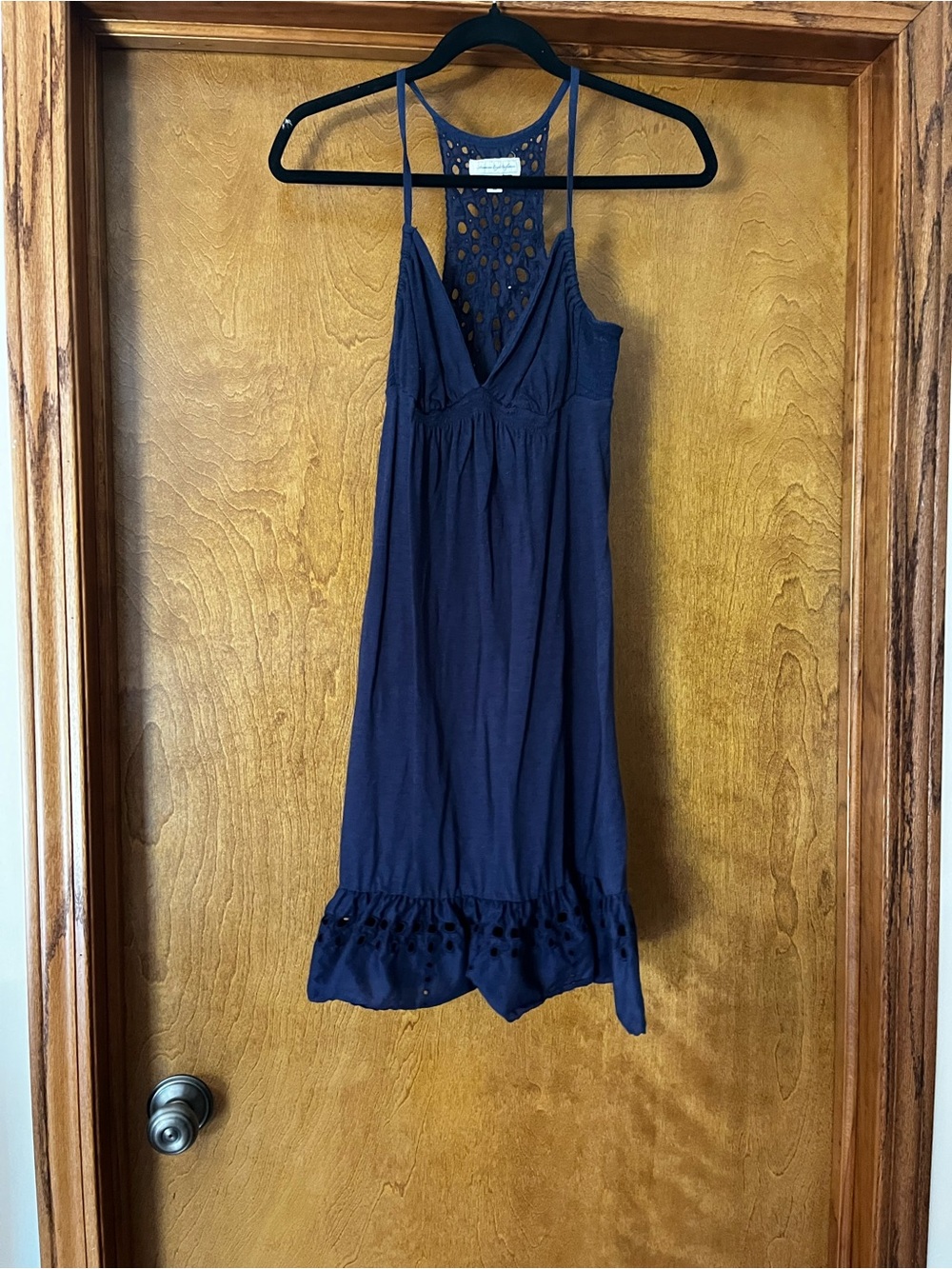 Y2K Navy Blue Sleeveless cotton lace Back Sundress